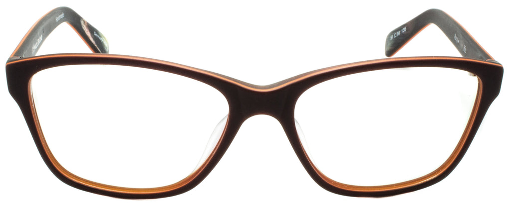 Edward Beiner Collection-Marcy-999-86s - Matte Chocolate w/ Orange Edward Beiner Collection-Marcy-999-85s - Matte Plum w/ Blue. Front view. Handmade in Germany. Designer eyeglasses available exclusively at Edward Beiner Boutiques.