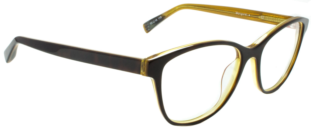 Edward Beiner Collection-Margaret-999-42 - Tortoise / Amber . Side view. Handmade in Germany. Designer eyeglasses available exclusively at Edward Beiner Boutiques.
