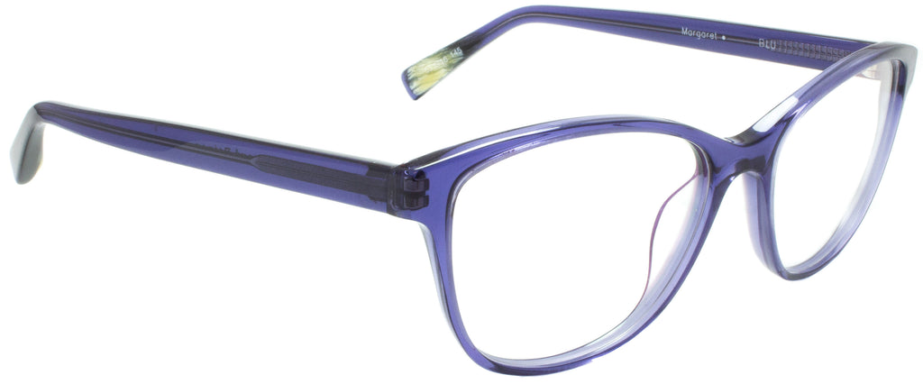 Edward Beiner Collection-Margaret-999-Blue . Side view. Handmade in Germany. Designer eyeglasses available exclusively at Edward Beiner Boutiques.